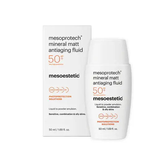 Mesoestetic Mesoprotech Mineral Matt Antiaging Fluid SPF50+ fra Holistic Beauty